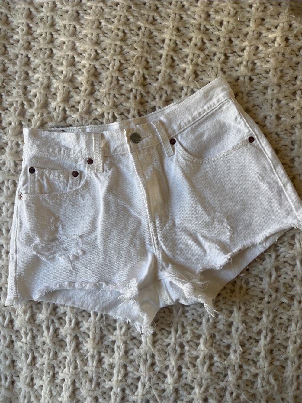 Levi’s 501 white denim shorts